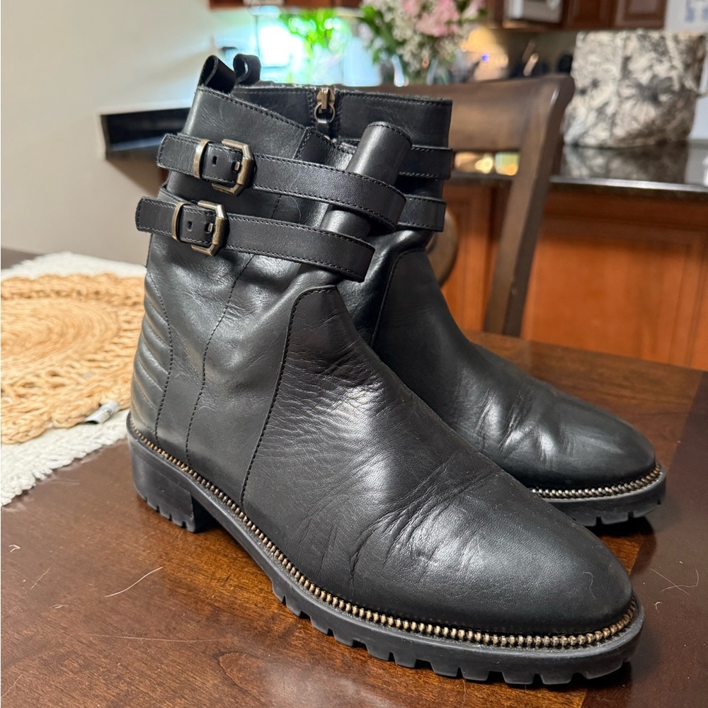 Fabianelli Black Leather Double Strap Boots - Size 38/8